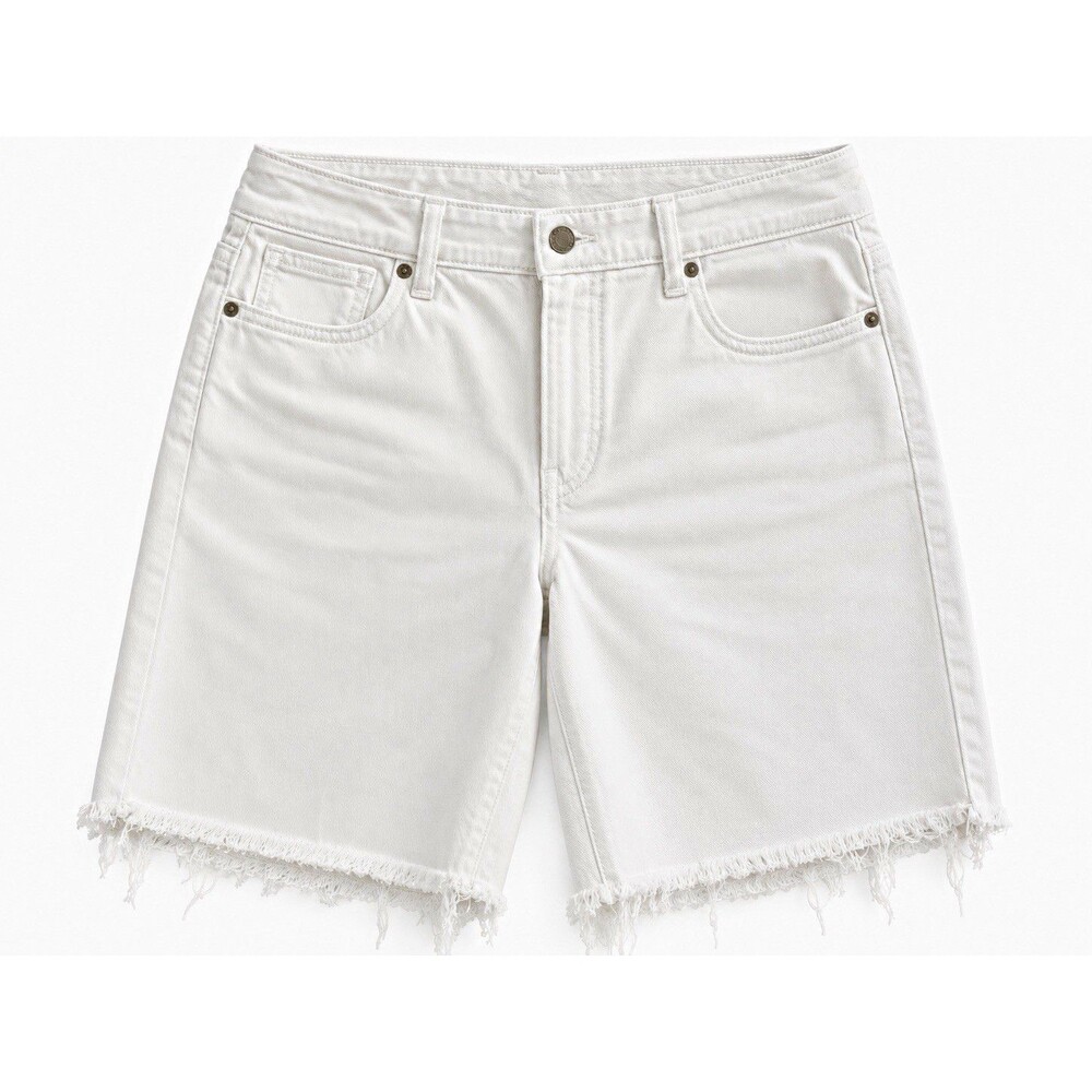 EXPRESS Women’s 14 High Rise White Bermuda Denim Shorts Raw Frayed Hem